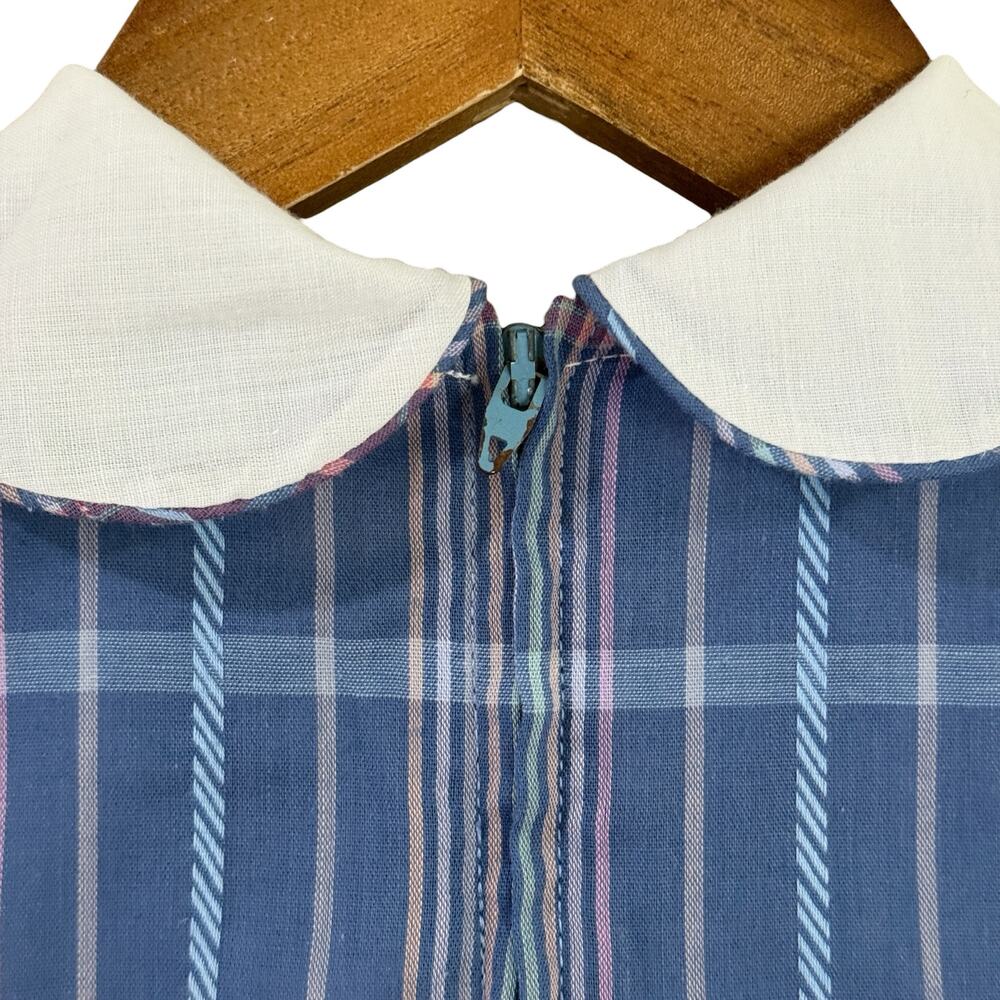 Vintage 90s Jayne Copeland Girls Plaid Dress Size 6 Eyelet Collar Blue Pink - Picture 8 of 11